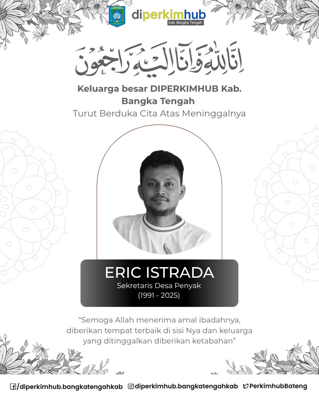 Keluarga Besar Dishup Bangka Tengah  Berikan Ucapan Belasungkawa Atas Wafat Nya ERIC ISTRADA Sekretaris Desa Penyak